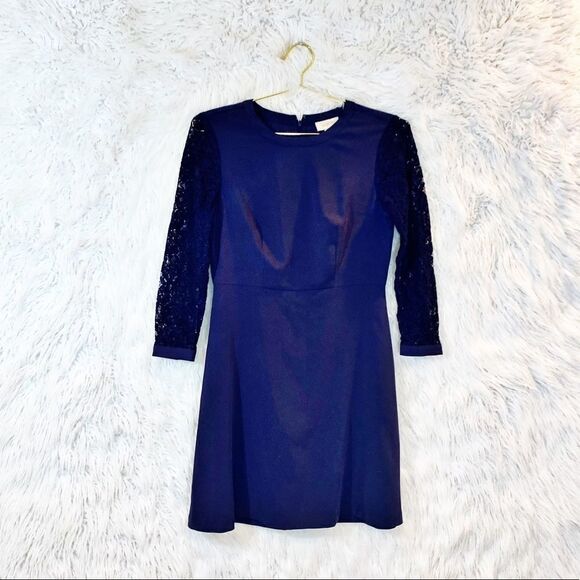 Loft navy lace sleeve fit and flare dress - Picture 6 of 7